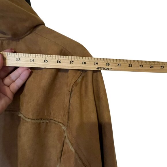 Vintage Oleg Cassini Faux Suede Coat With Faux Fur Trim & Hood size tag missing - Picture 6 of 8